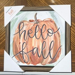 Hello Fall Wall Pumpkin Wall Art Hanging Picture Wood Frame Kirklands New